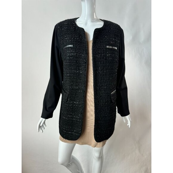 Chicos Open-Front Black Tweed Jacket Sz 2 - Picture 7 of 16